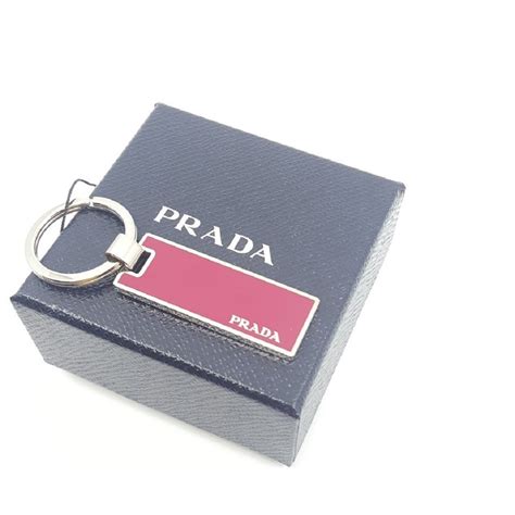 prada rectangle key chain enameled silver tone peonia red|Bags .